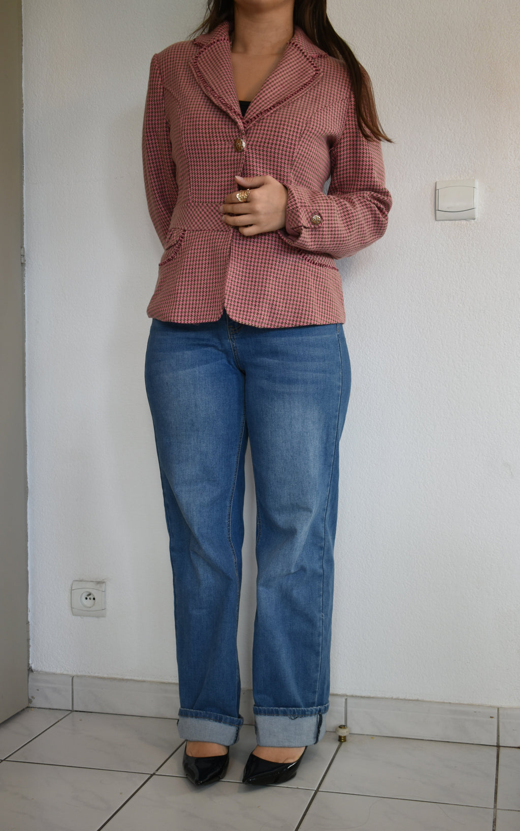 Blazer à motif rose pale (M)