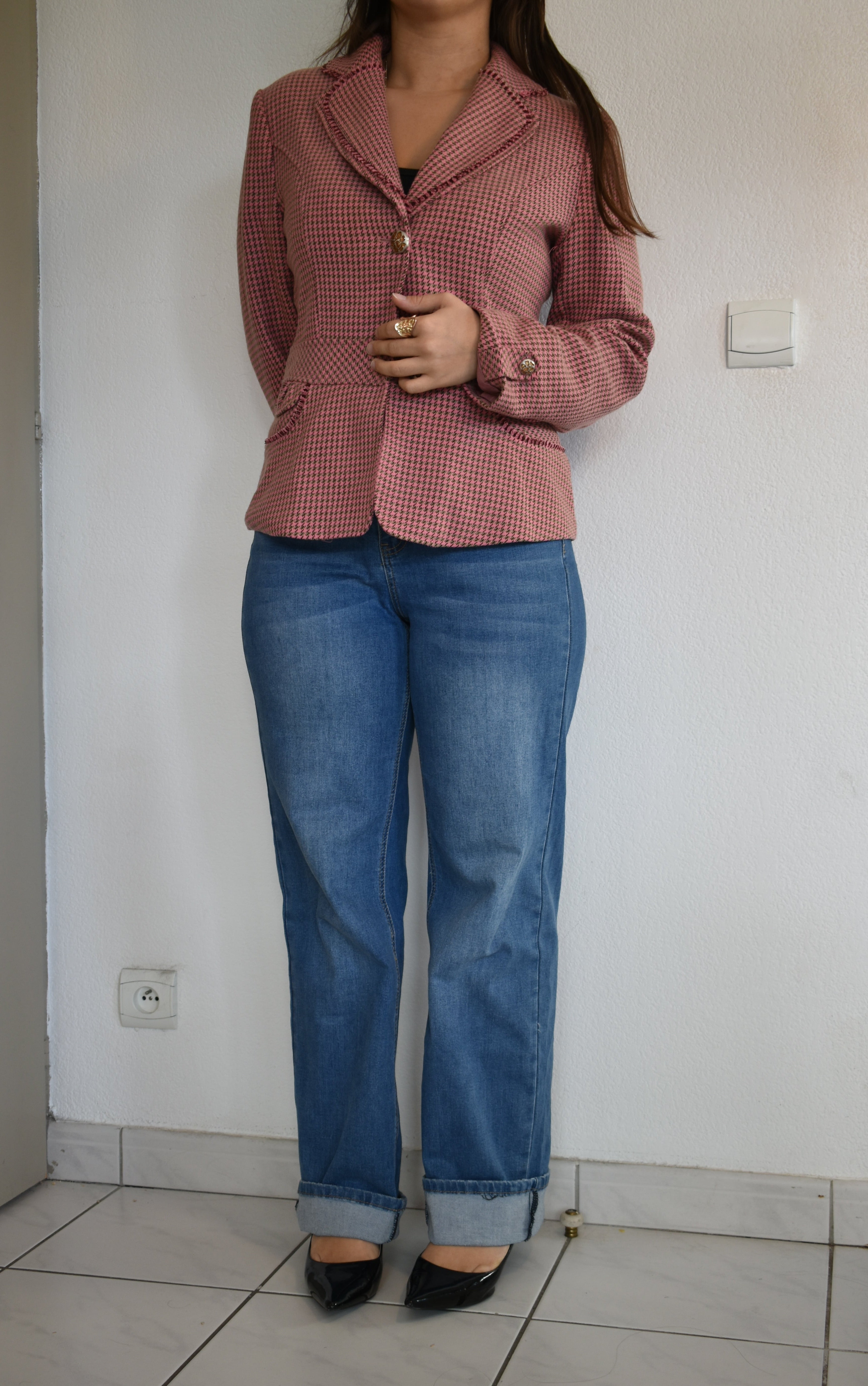 Blazer à motif rose pale (M)